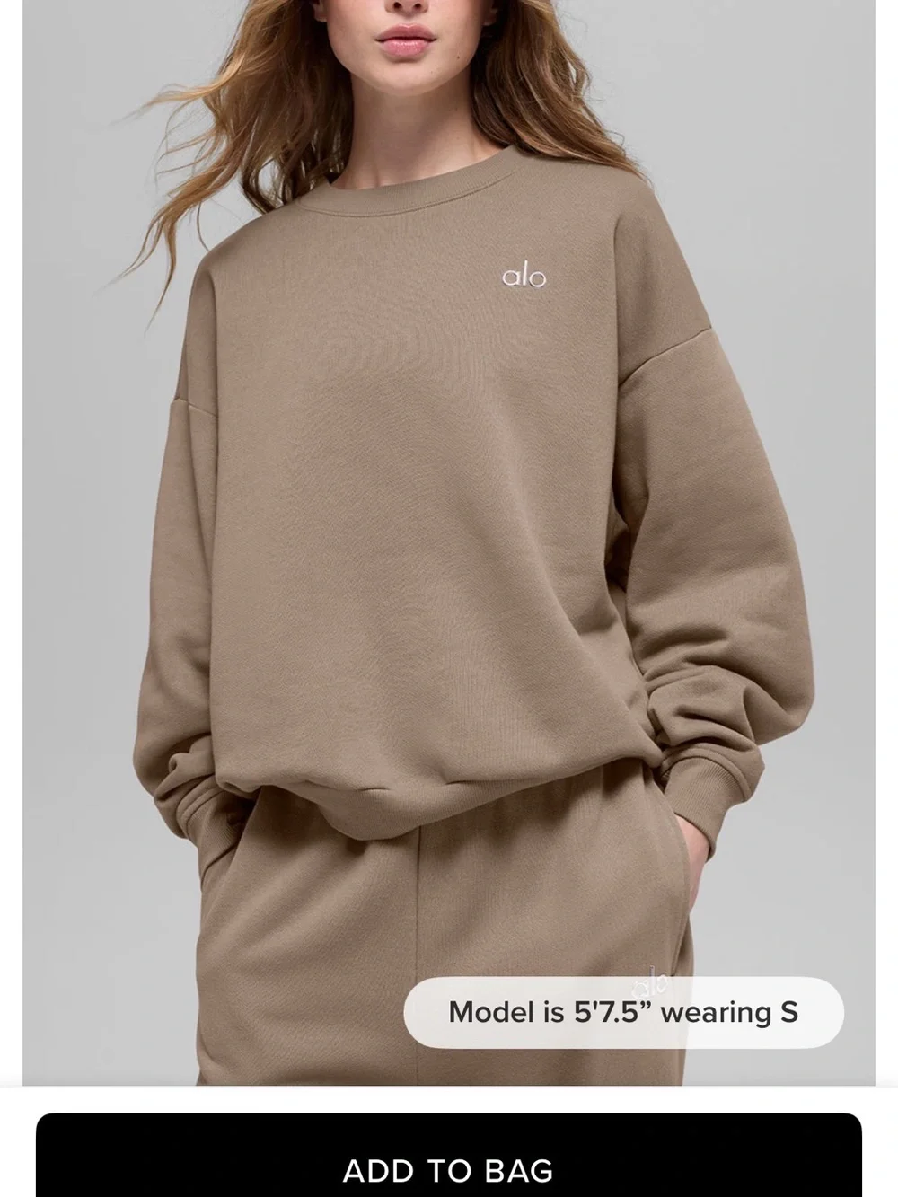 ALO Yoga Crewneck Sweatshirt in gravel NWOT